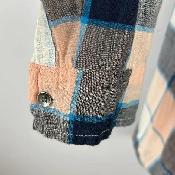 Lou & Grey Lagenlook Plaid Cotton Long Sleeve Pockets Tunic Top Large Blue Peach - Picture 9 of 14
